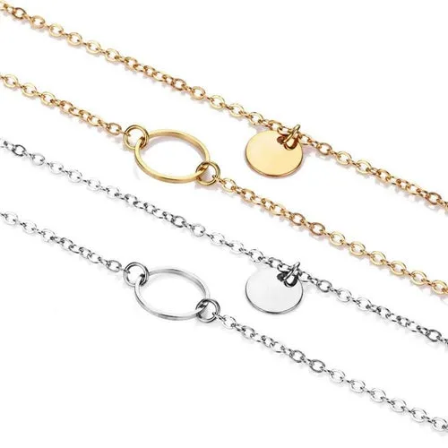 Two Layer Double Circle Necklace - High-Quality Zinc Alloy, 14" and 17.5" Length, 2" Extender