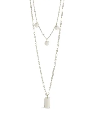 Two Layer Tag & Disk Charm Layered Necklace