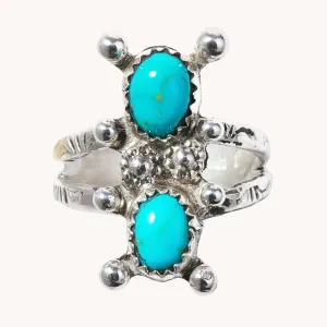 Two-Stone Turquoise Rings with Silver Bead Accents