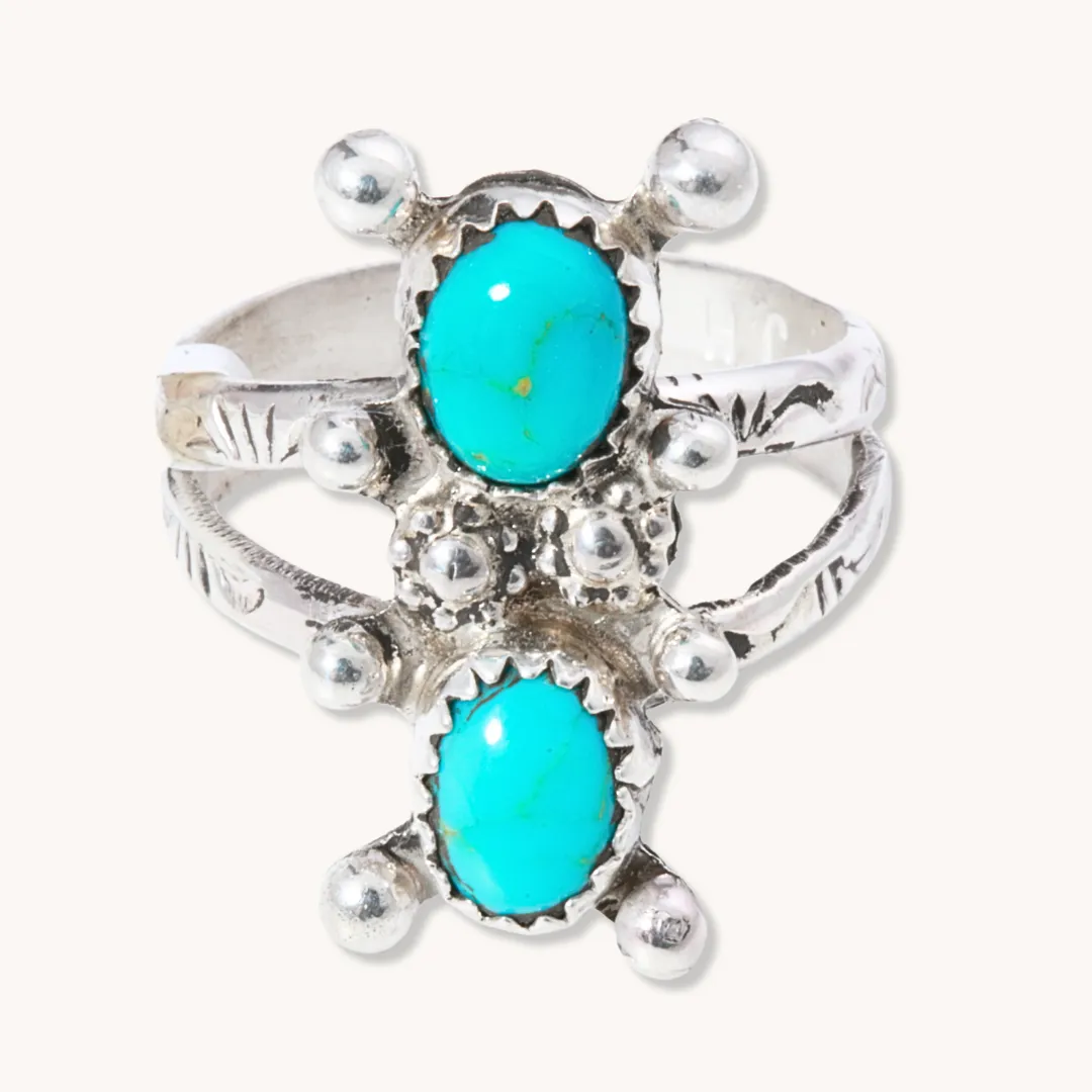 Two-Stone Turquoise Rings with Silver Bead Accents