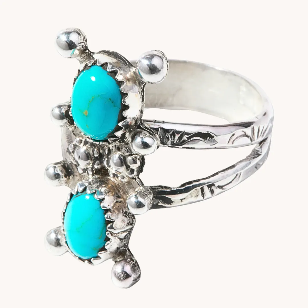 Two-Stone Turquoise Rings with Silver Bead Accents