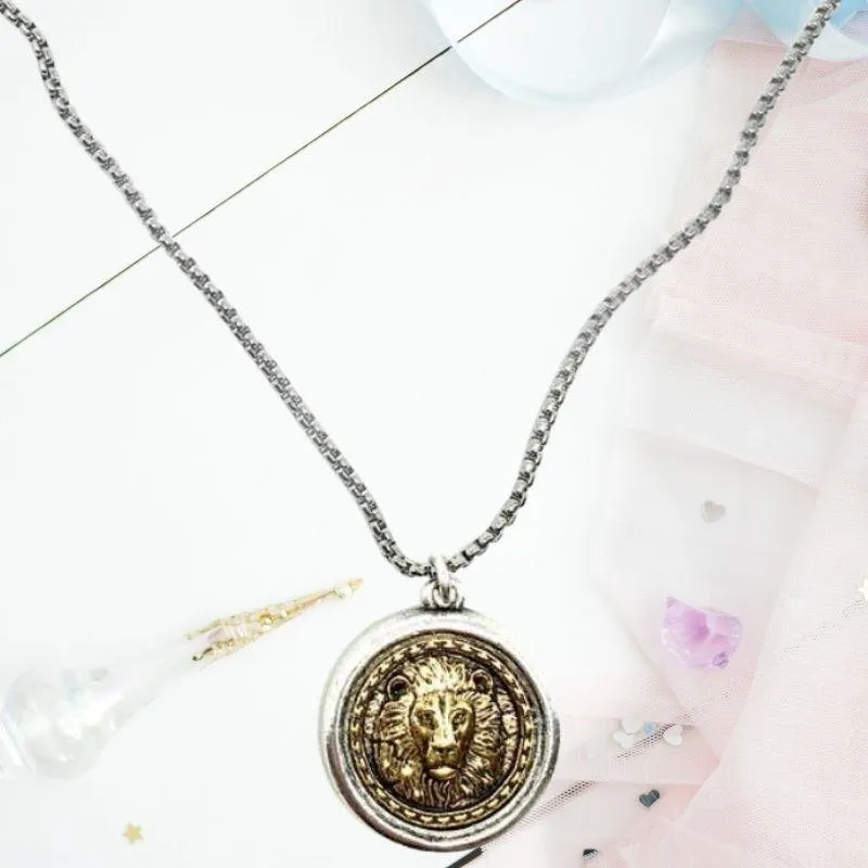 Two-Tone Lion of Judah Coin Necklace With Pendant Holder
