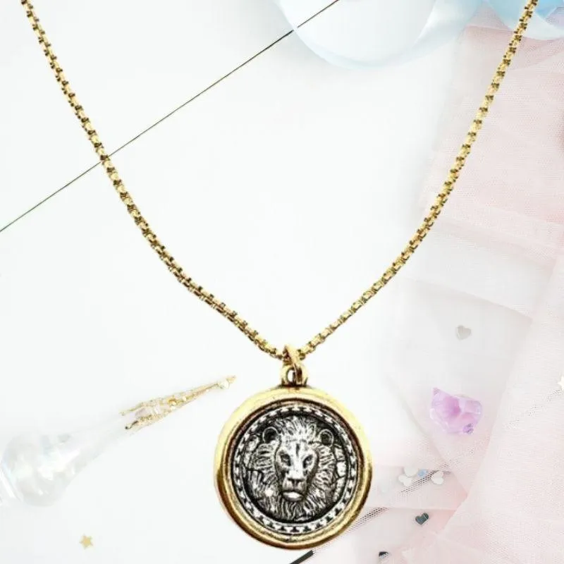 Two-Tone Lion of Judah Coin Necklace With Pendant Holder