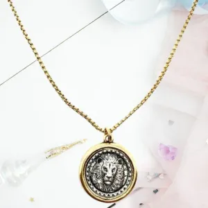 Two-Tone Lion of Judah Coin Necklace With Pendant Holder