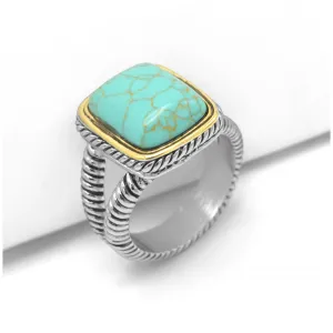 TWO-TONE TURQUOISE AND CRYSTAL RING #12504R-TQ