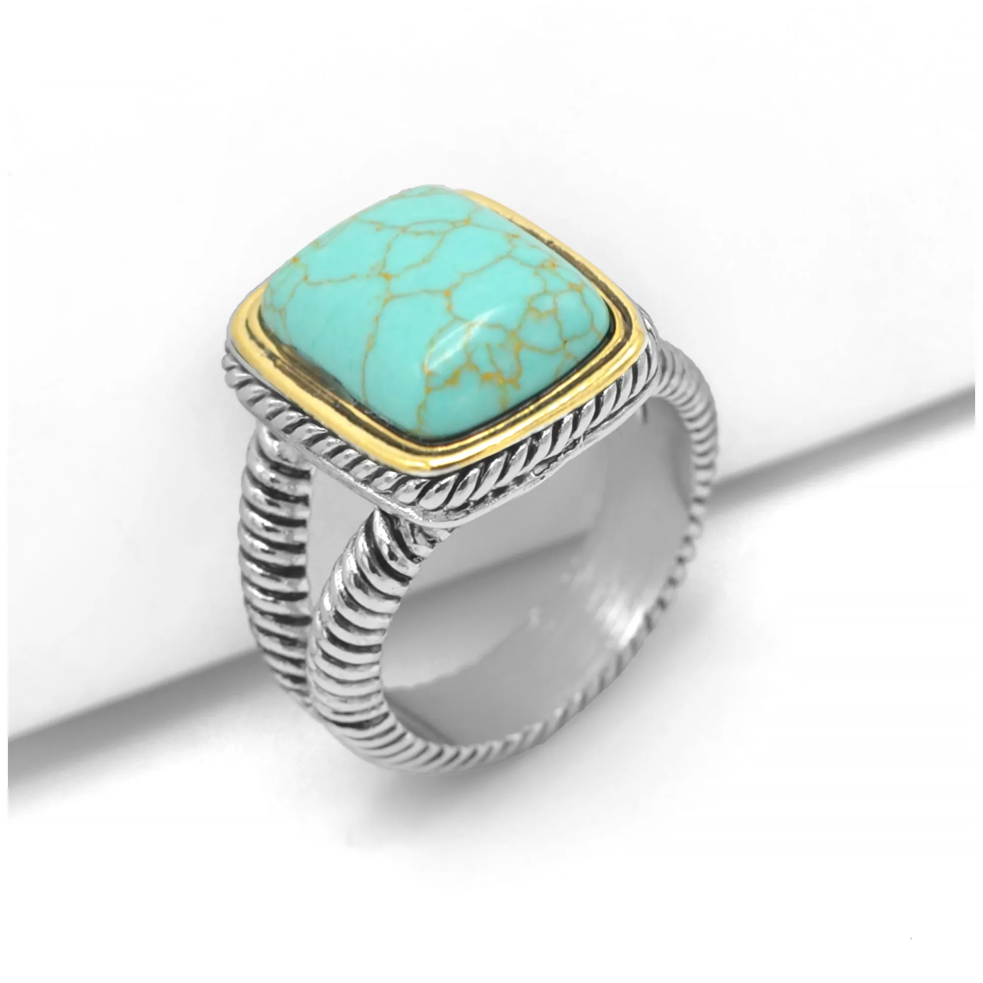TWO-TONE TURQUOISE AND CRYSTAL RING #12504R-TQ