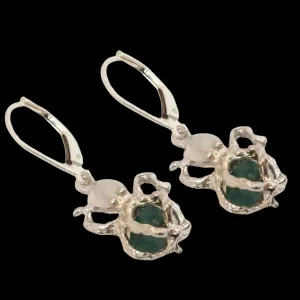 Un-Cut Colombian Emeralds, Mounted in Sterling Silver Earrings