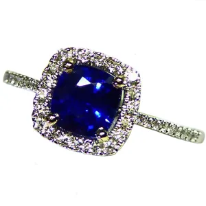Unheated Royal Blue Sapphire And Diamond Engagement Ring Estate 1.71ct TW