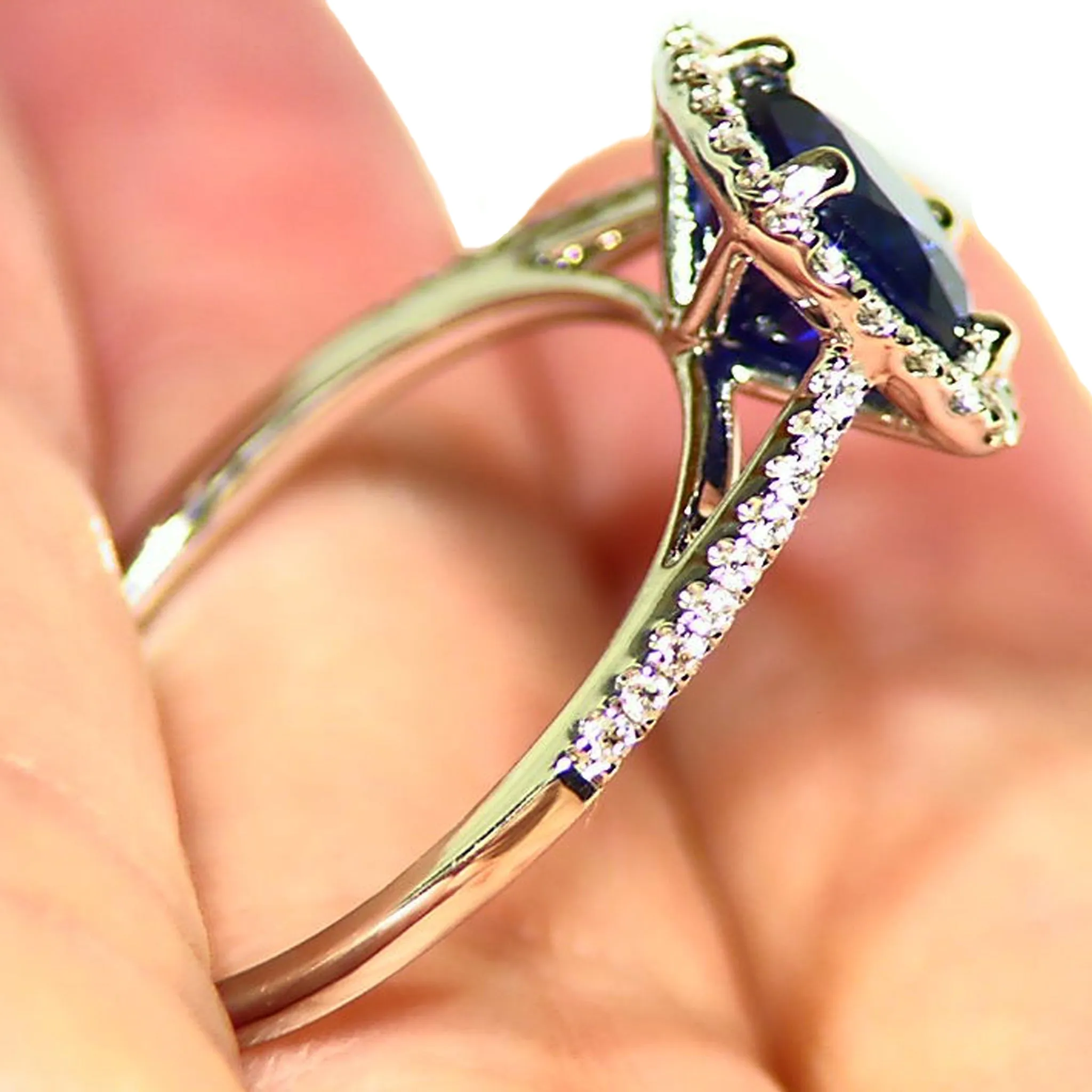 Unheated Royal Blue Sapphire And Diamond Engagement Ring Estate 1.71ct TW