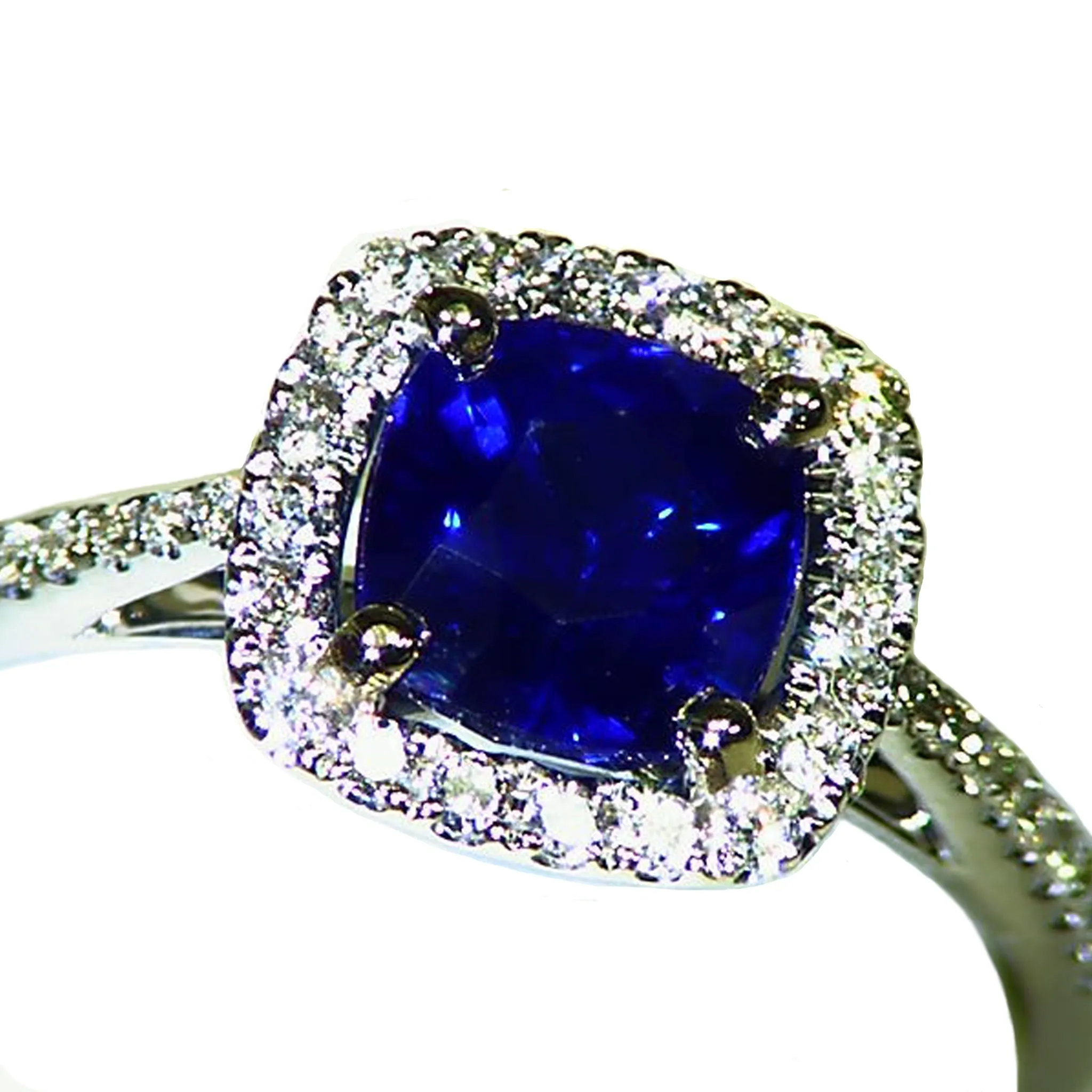 Unheated Royal Blue Sapphire And Diamond Engagement Ring Estate 1.71ct TW