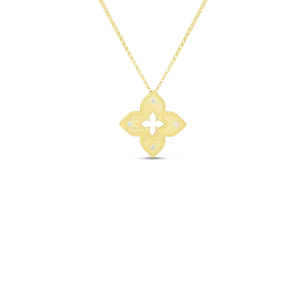 Venetian Princess 18K Yellow Gold Satin Petite Flower Diamond Accent Pendant Necklace