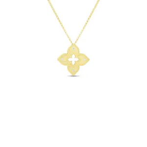 Venetian Princess 18K Yellow Gold Satin Petite Flower Diamond Accent Pendant Necklace