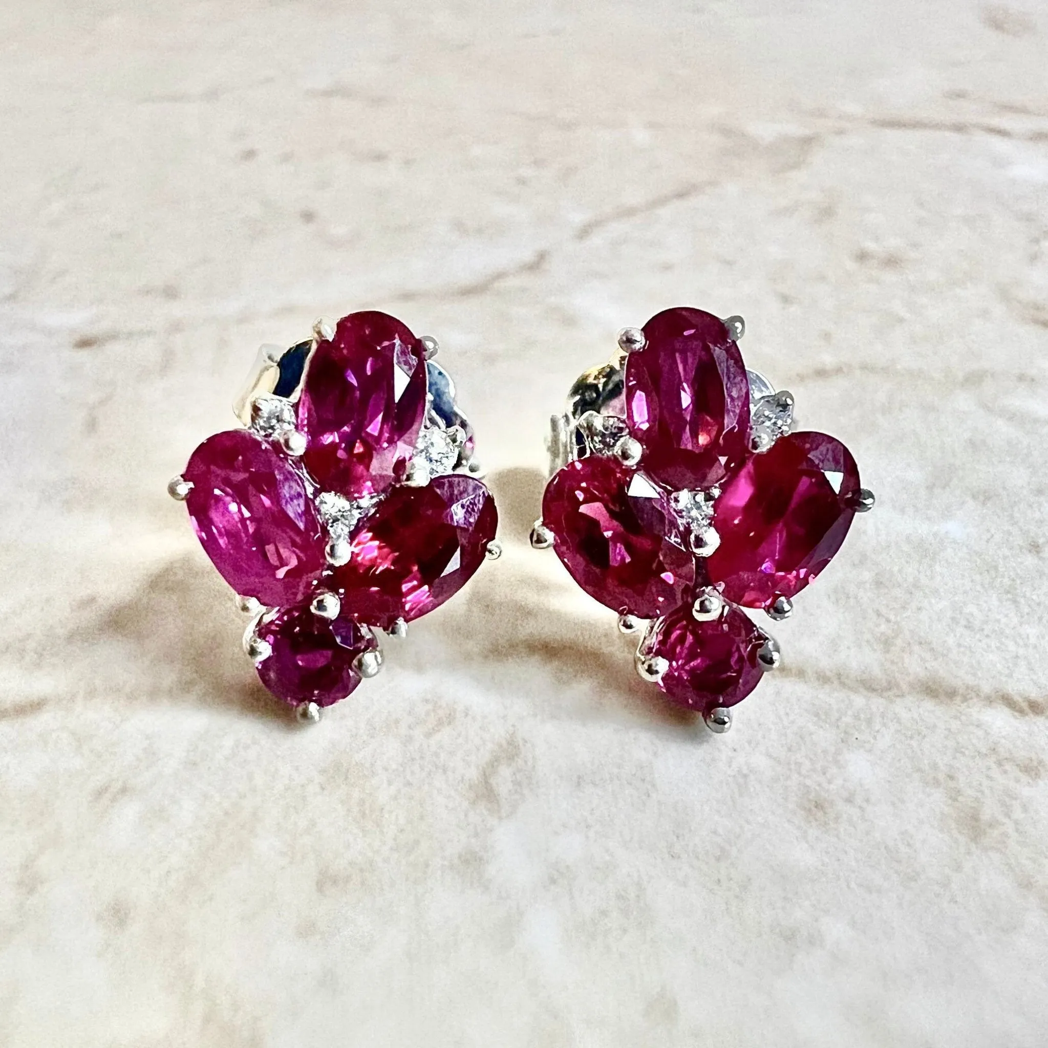 Very Fine Handcrafted 950 Platinum & 18 Karat White Gold Burmese Ruby & Diamond Earrings