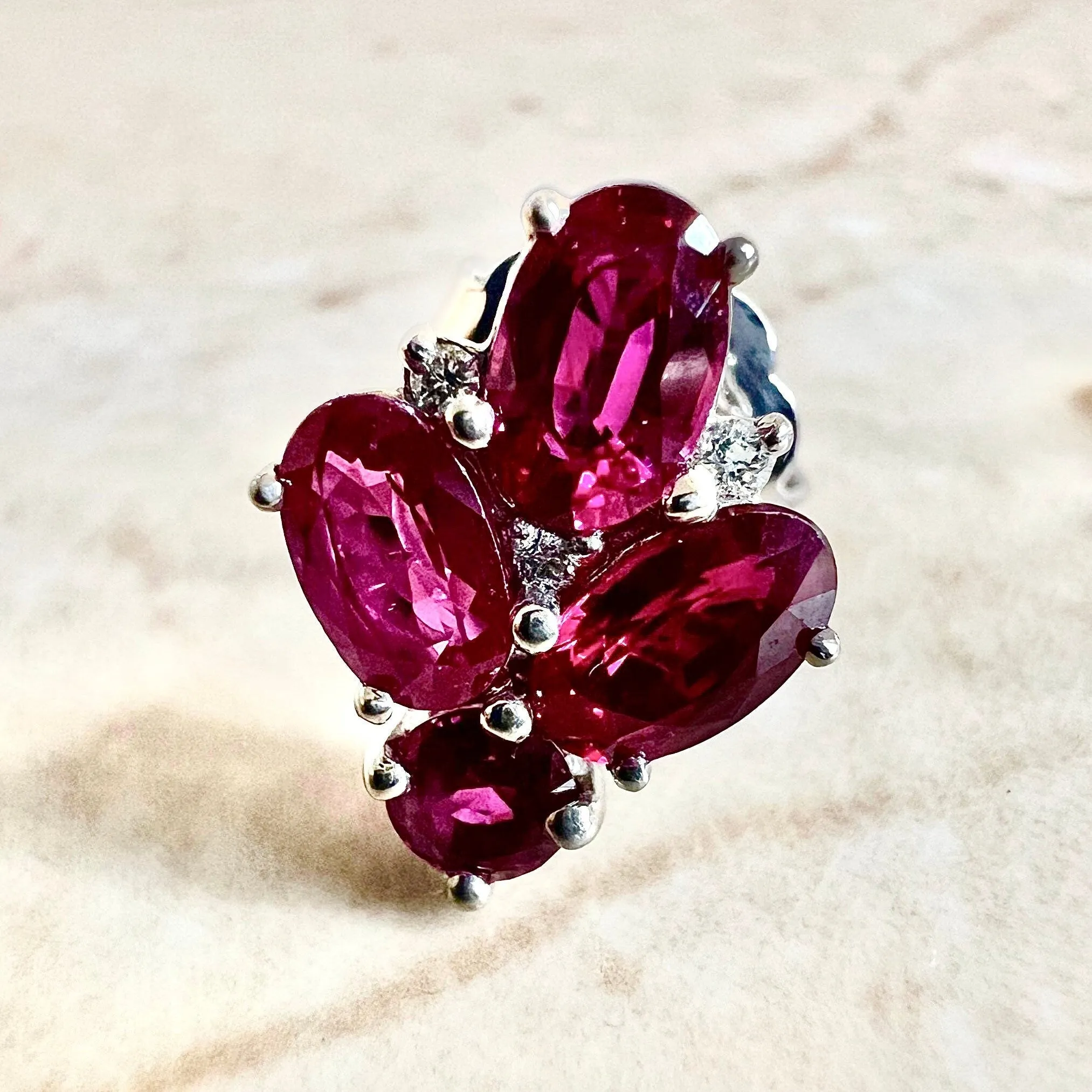 Very Fine Handcrafted 950 Platinum & 18 Karat White Gold Burmese Ruby & Diamond Earrings