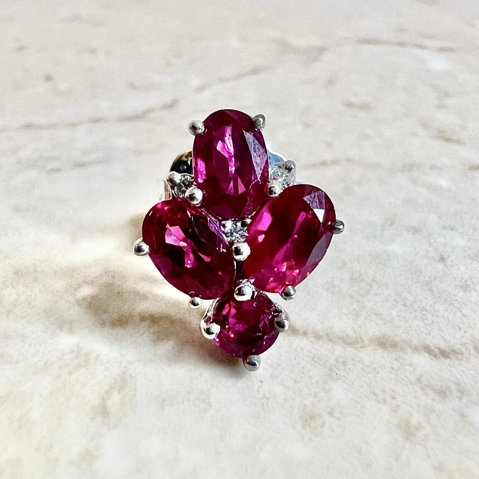Very Fine Handcrafted 950 Platinum & 18 Karat White Gold Burmese Ruby & Diamond Earrings