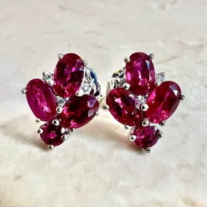 Very Fine Handcrafted 950 Platinum & 18 Karat White Gold Burmese Ruby & Diamond Earrings