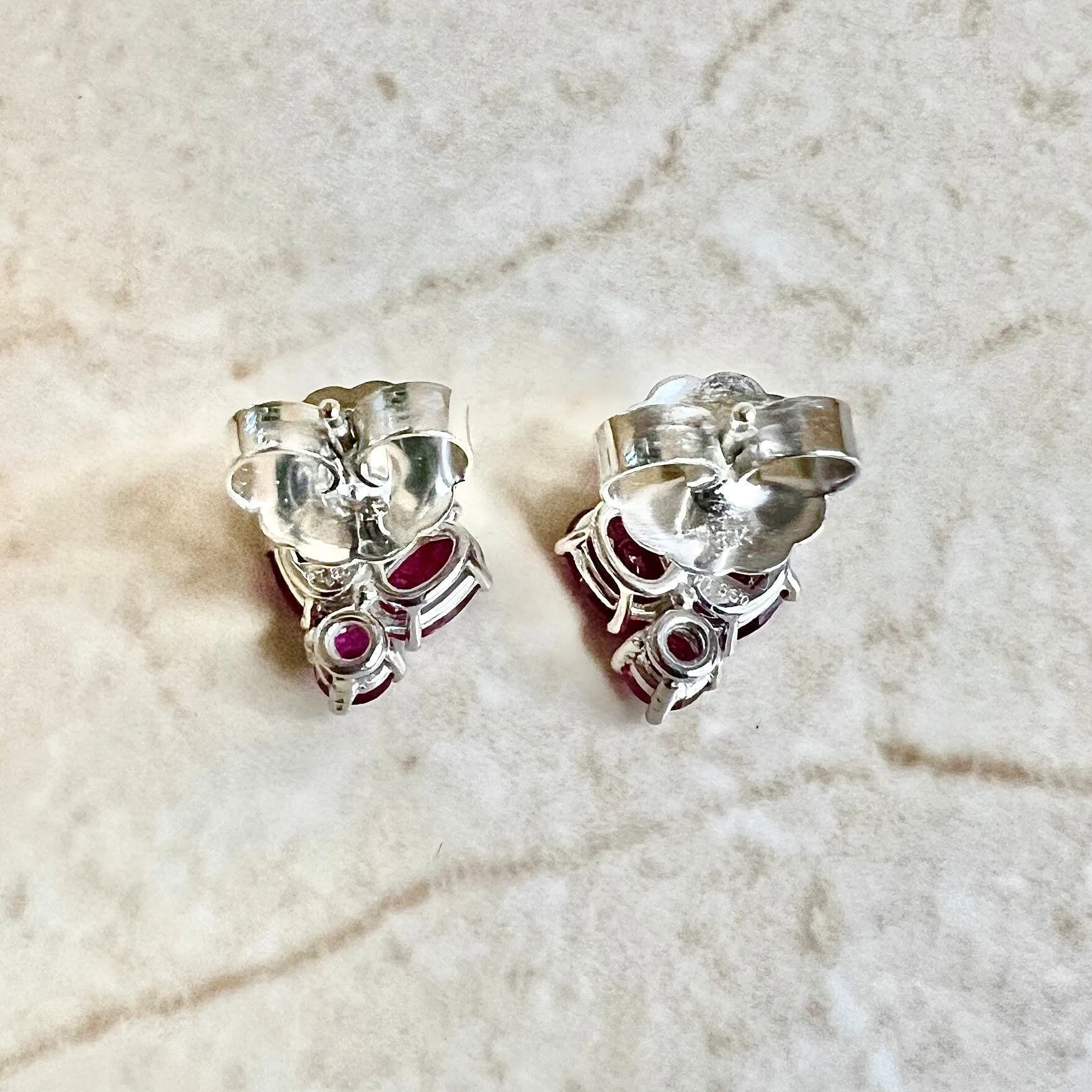 Very Fine Handcrafted 950 Platinum & 18 Karat White Gold Burmese Ruby & Diamond Earrings