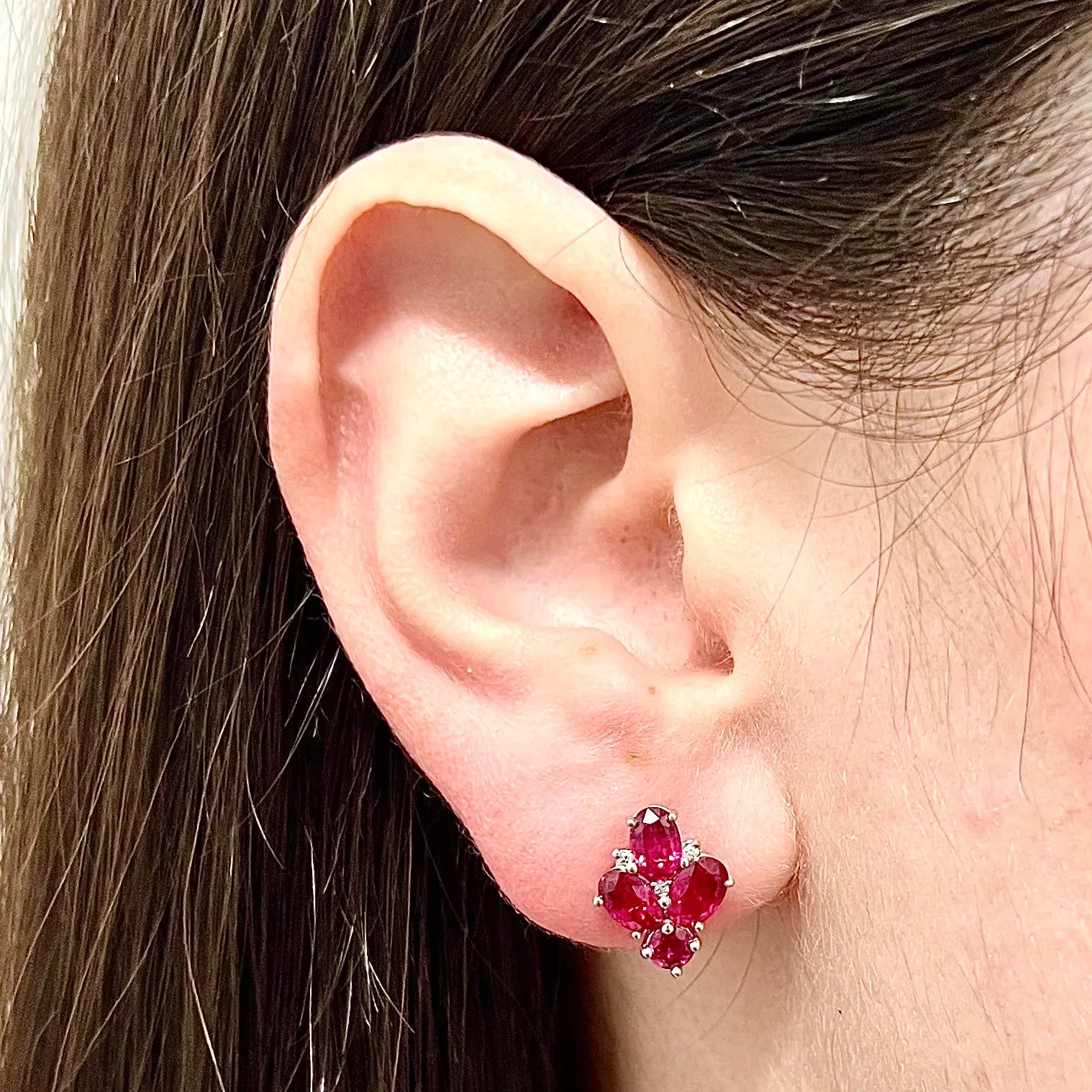 Very Fine Handcrafted 950 Platinum & 18 Karat White Gold Burmese Ruby & Diamond Earrings