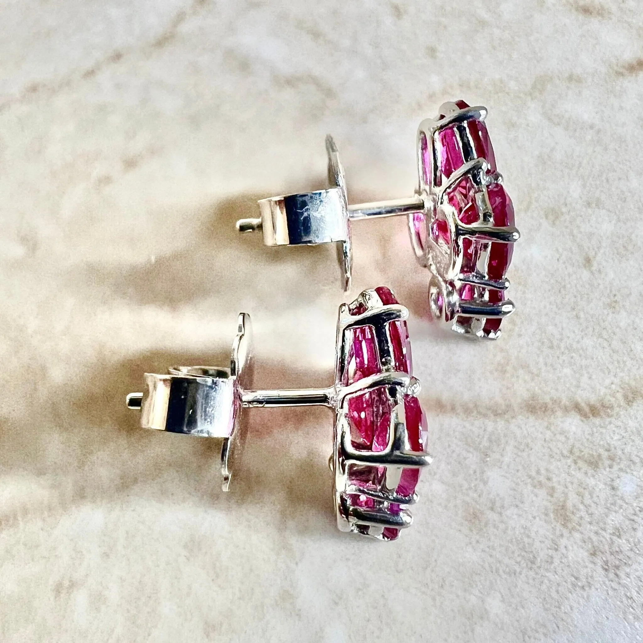 Very Fine Handcrafted 950 Platinum & 18 Karat White Gold Burmese Ruby & Diamond Earrings