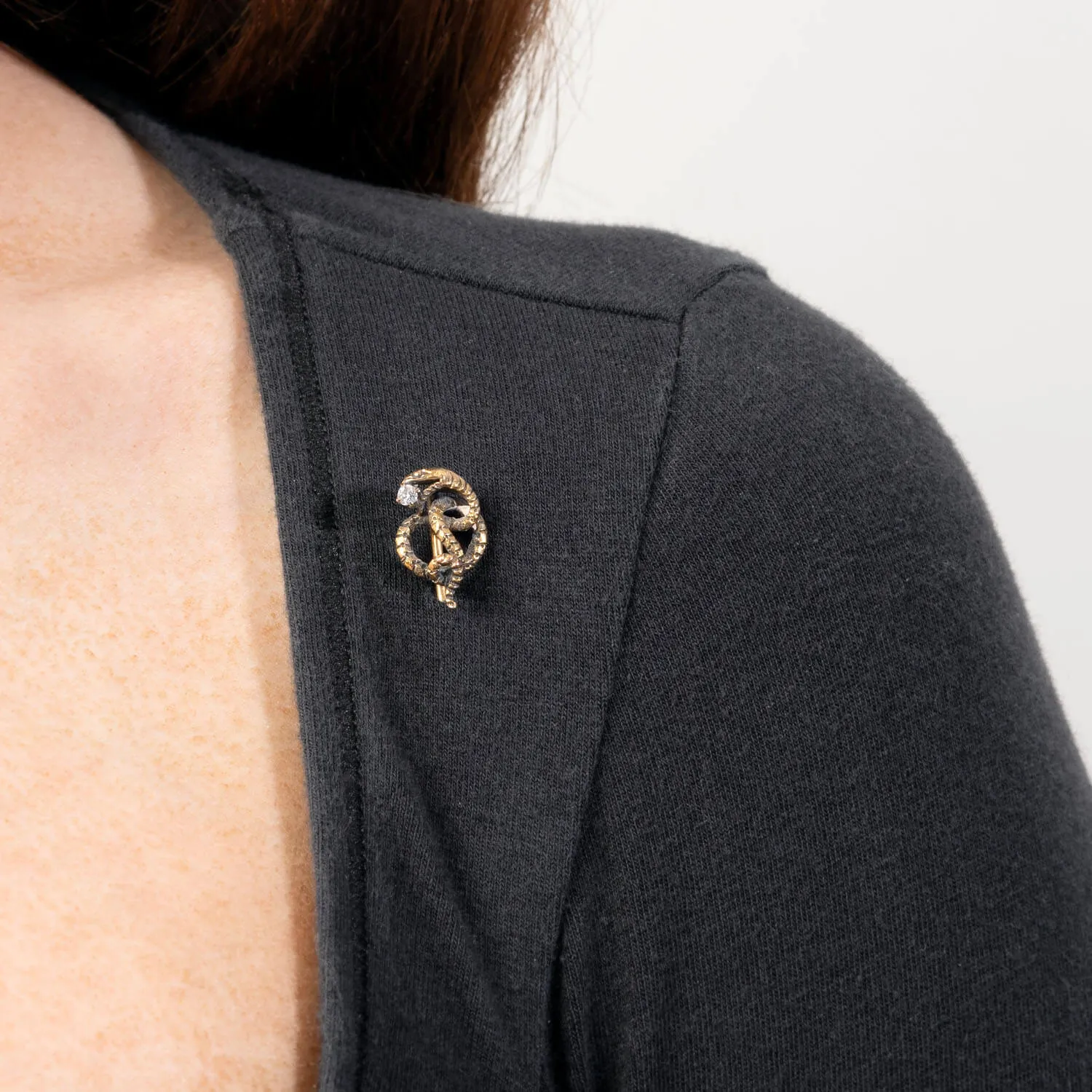 Victorian 14k Diamond Snake Motif Stick Pin