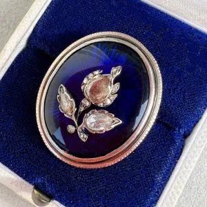 Victorian 18K gold rose cut diamond tulip flower blue Bristol brooch