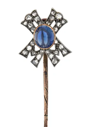 Victorian 2.35 CTW Sapphire Diamond Silver-Topped 14 Karat Rose Gold Antique X Stickpin