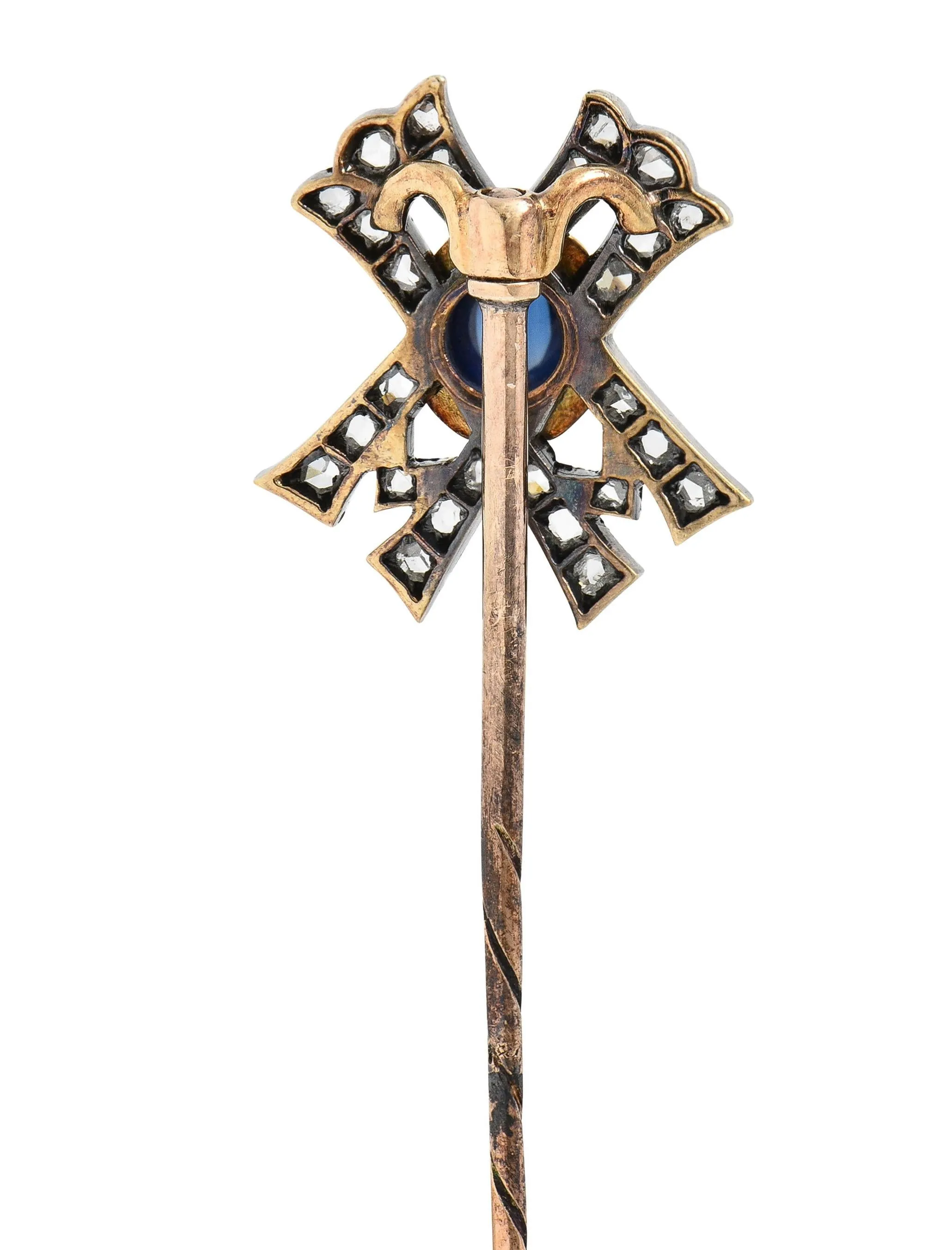 Victorian 2.35 CTW Sapphire Diamond Silver-Topped 14 Karat Rose Gold Antique X Stickpin