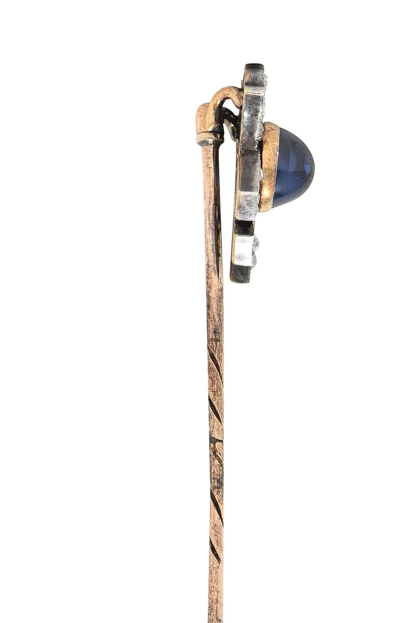 Victorian 2.35 CTW Sapphire Diamond Silver-Topped 14 Karat Rose Gold Antique X Stickpin