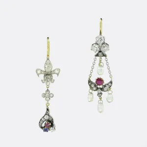 Victorian Clover and Fleur-De-Lis Diamond Drop Earrings