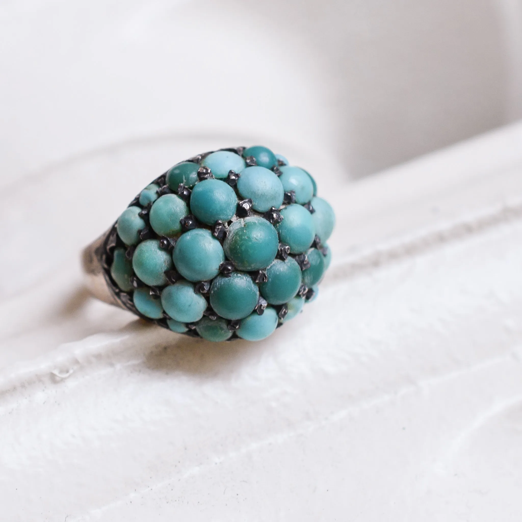 Victorian Pavé Turquoise Bombé Ring