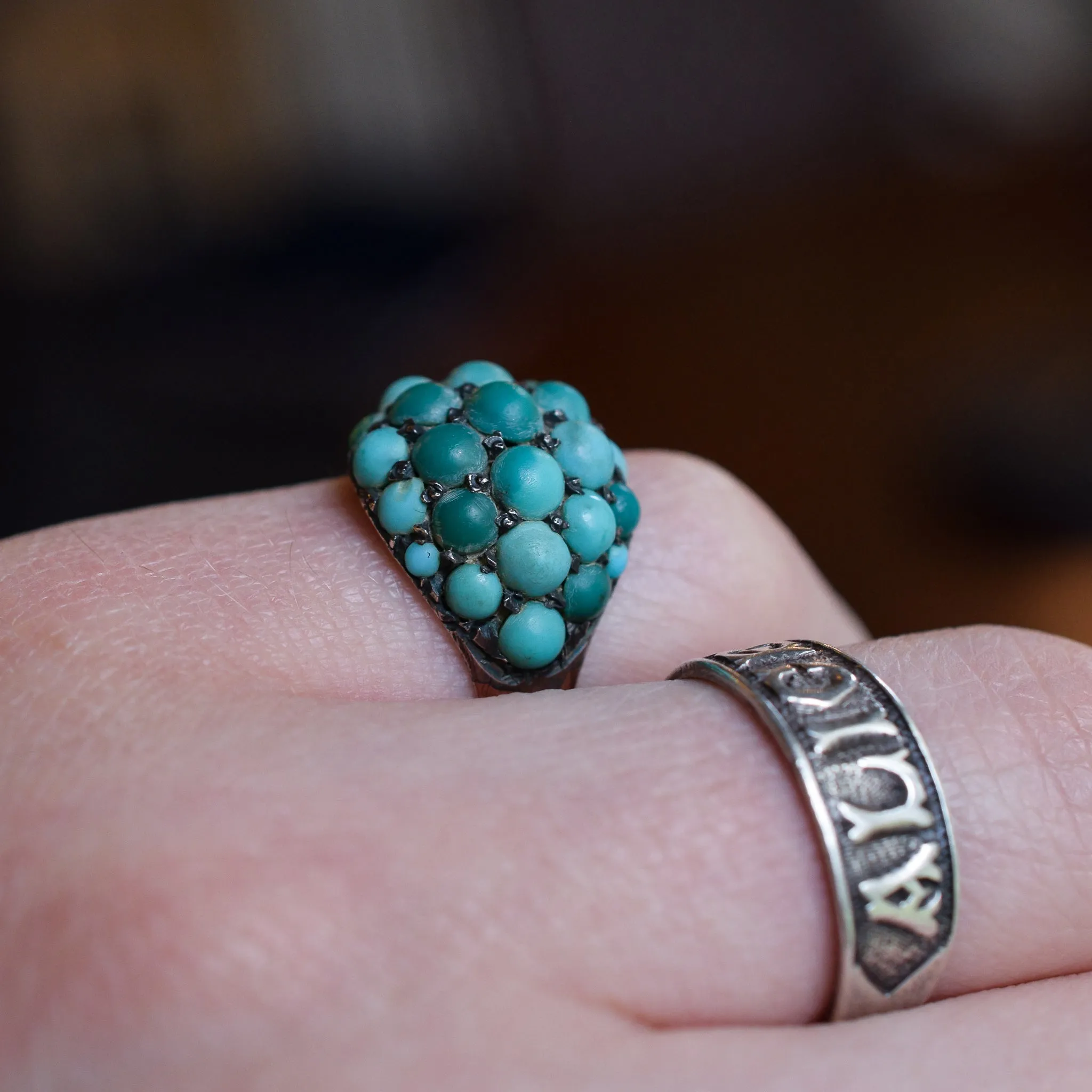 Victorian Pavé Turquoise Bombé Ring