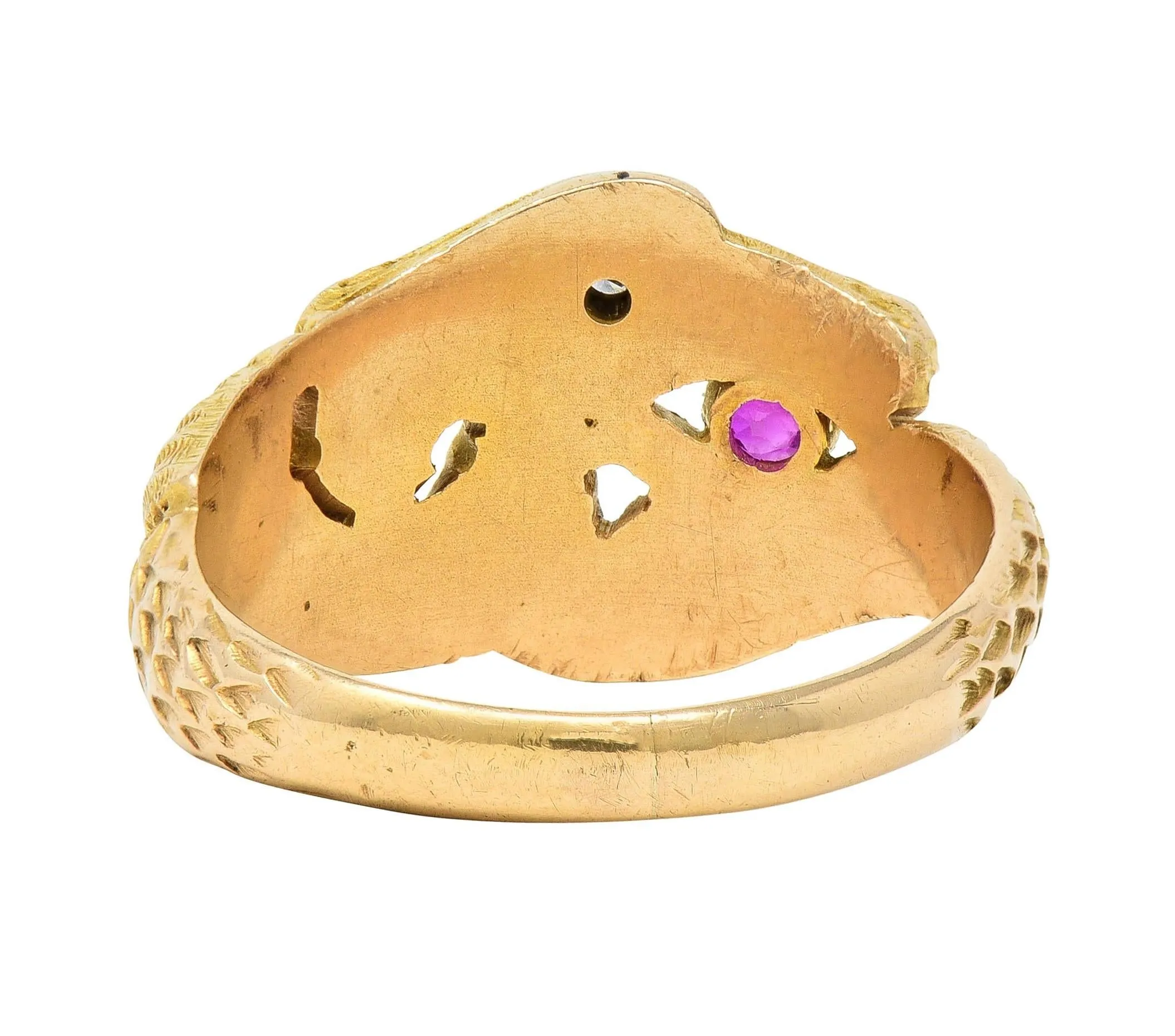 Victorian Ruby Diamond 14 Karat Yellow Gold Antique Unisex Griffin Ring