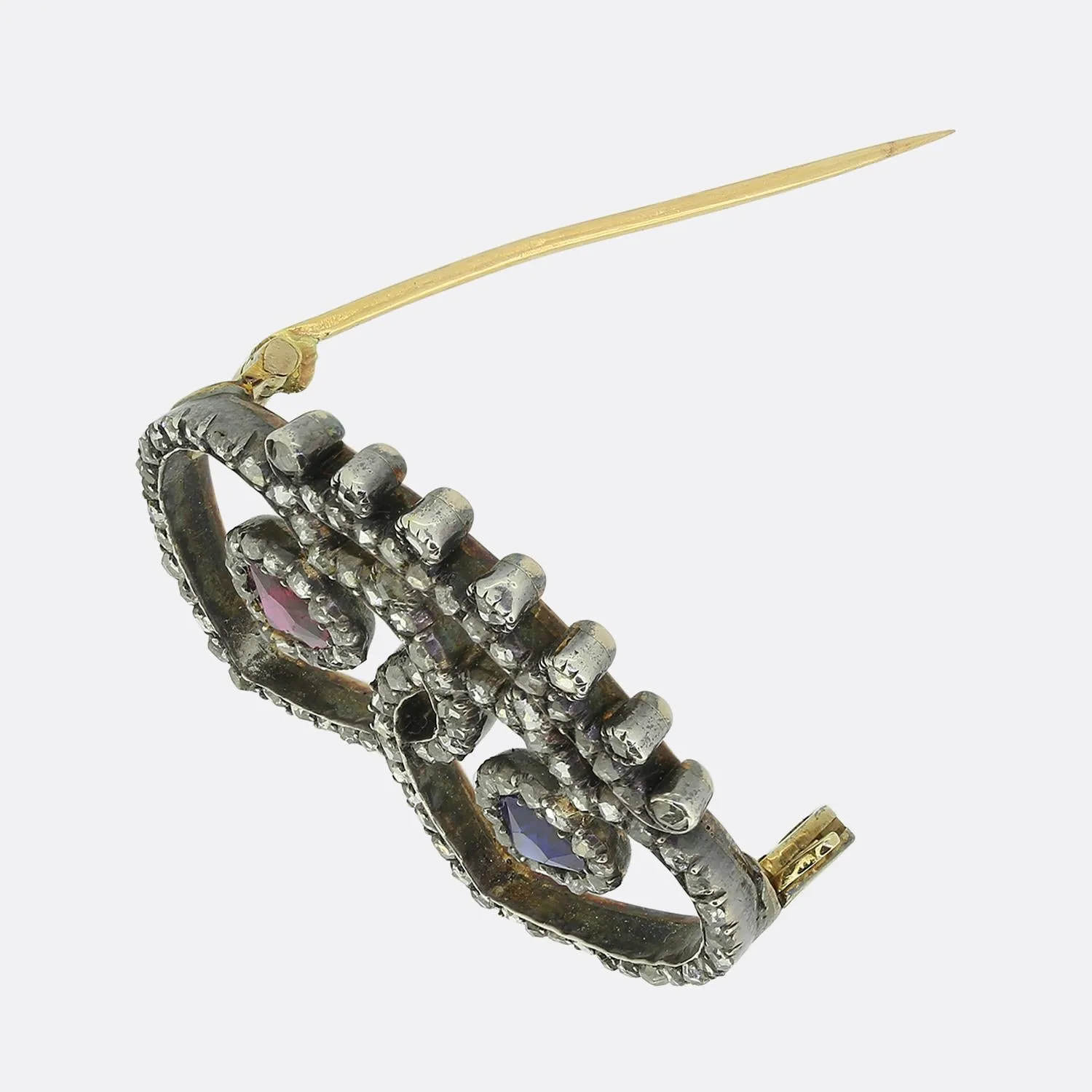 Victorian Ruby Sapphire and Diamond Love Heart Brooch