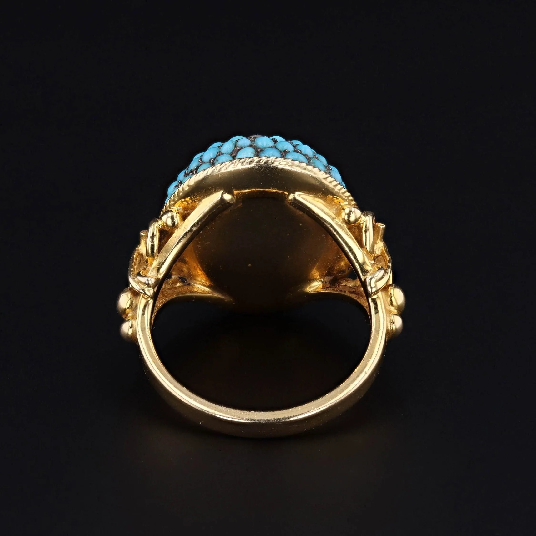 Victorian Turquoise Pearl Dome Conversion Ring of Silver Topped 10k Gold