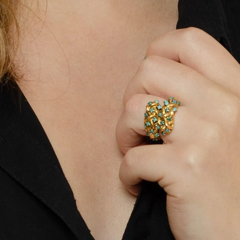 Vintage 18k Gold & Turquoise Bypass Ring | Vintage Statement Ring