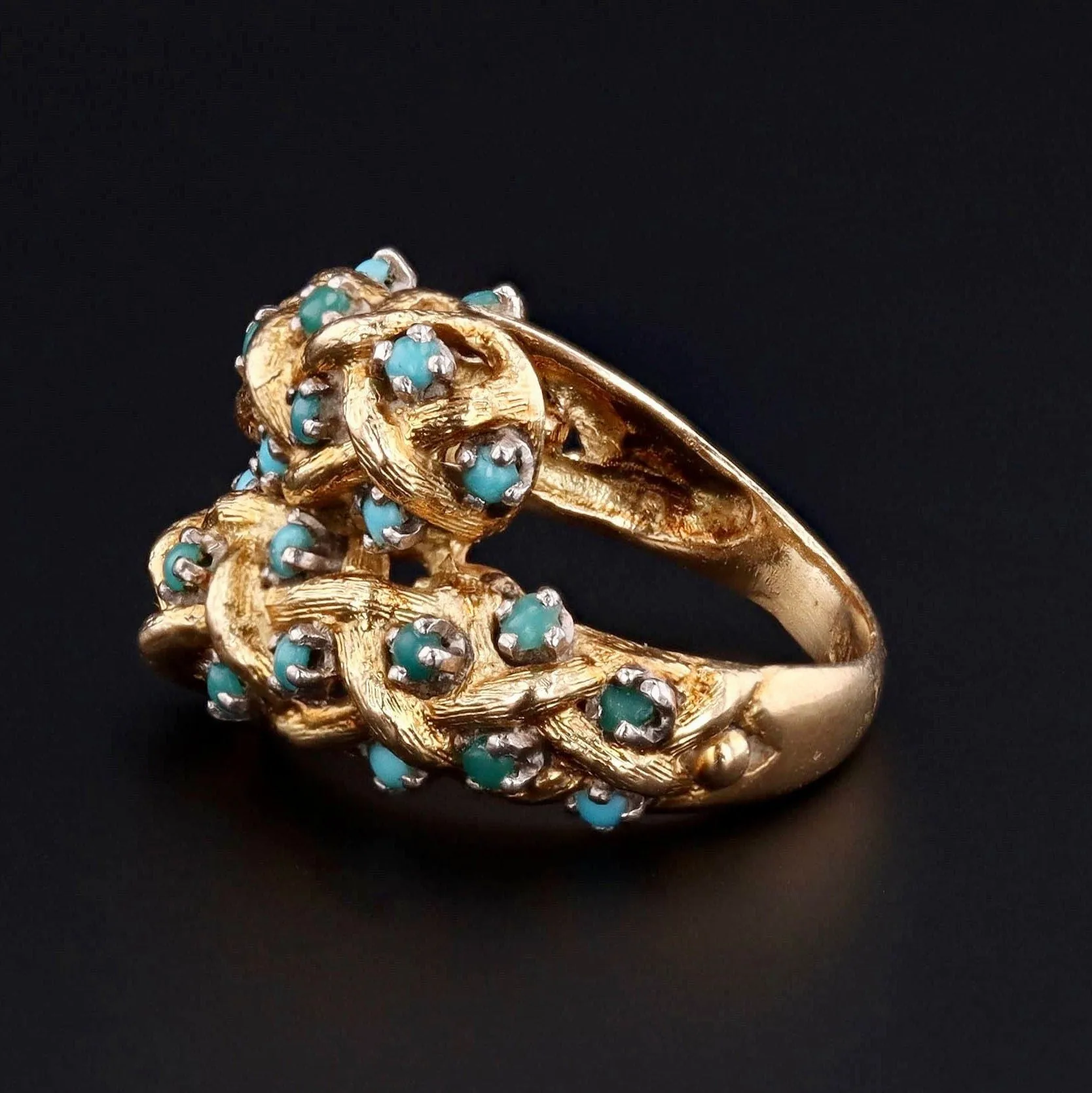 Vintage 18k Gold & Turquoise Bypass Ring | Vintage Statement Ring