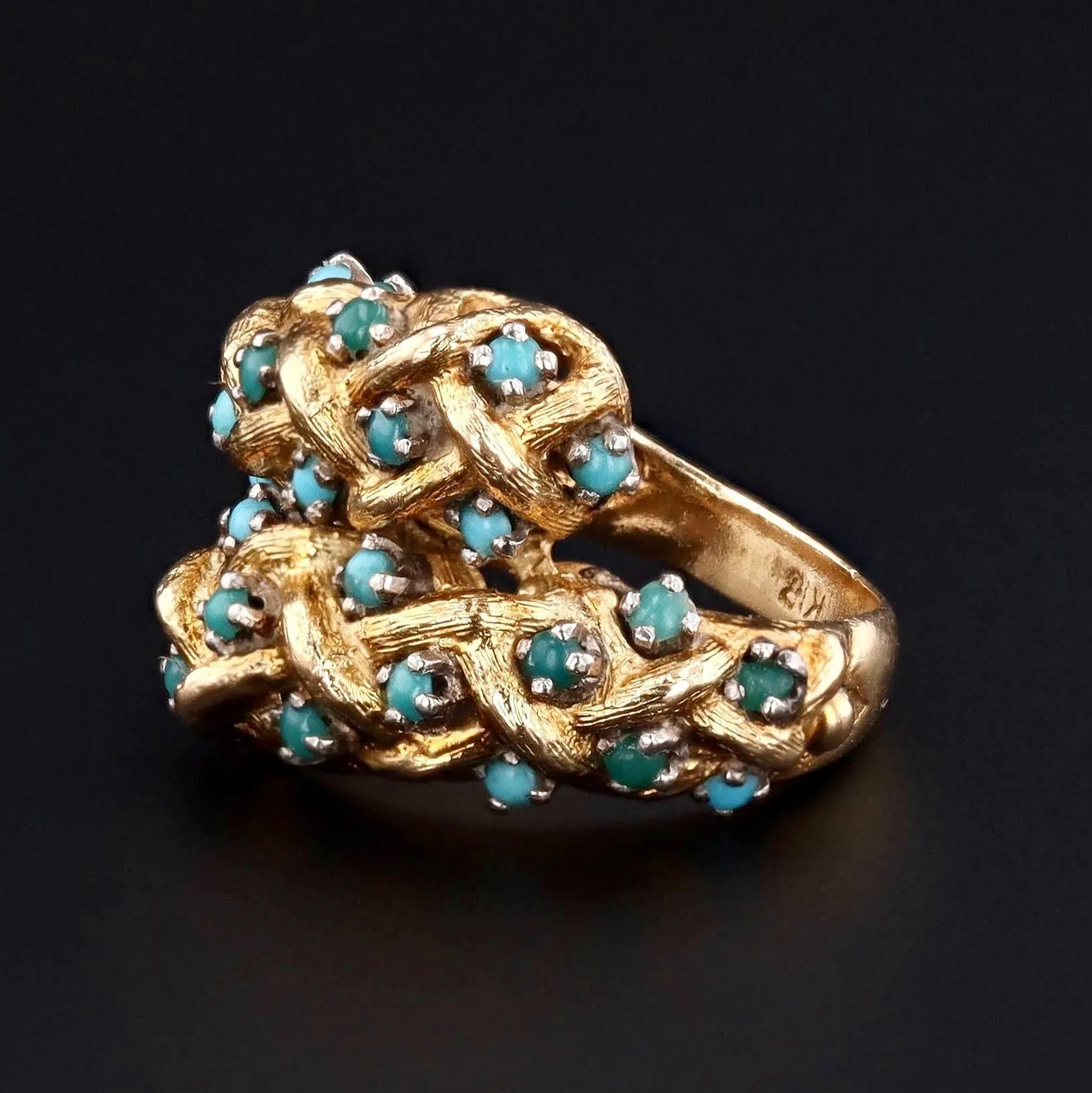 Vintage 18k Gold & Turquoise Bypass Ring | Vintage Statement Ring