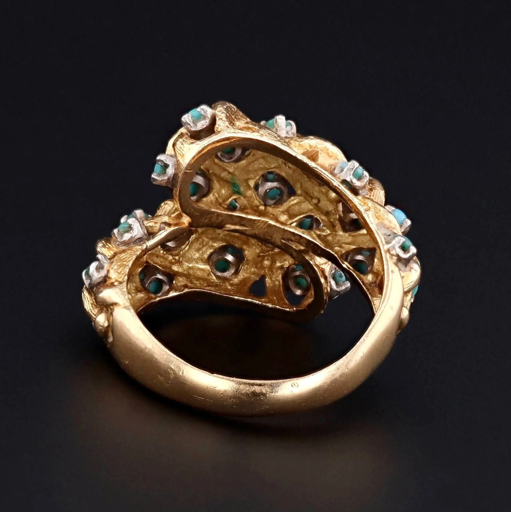 Vintage 18k Gold & Turquoise Bypass Ring | Vintage Statement Ring
