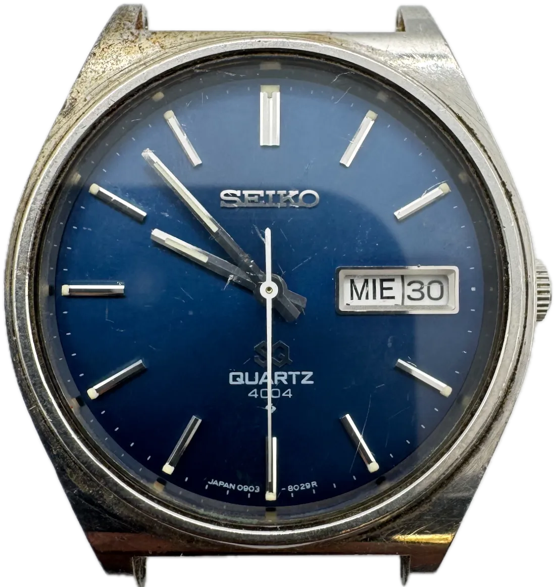 Vintage 36mm Seiko 0903-8089 SQ Blue 4004 Men's Quartz Wristwatch Japan Steel