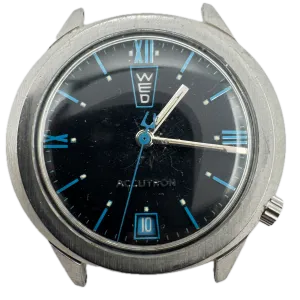 Vintage 38mm 1969 Accutron Blue Accent Men's Tuning Fork Wristwatch 218 Steel