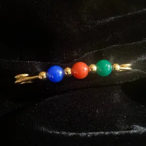 Vintage Avon Classic Gold Beaded Costume Emerald, Ruby, Sapphire Pin