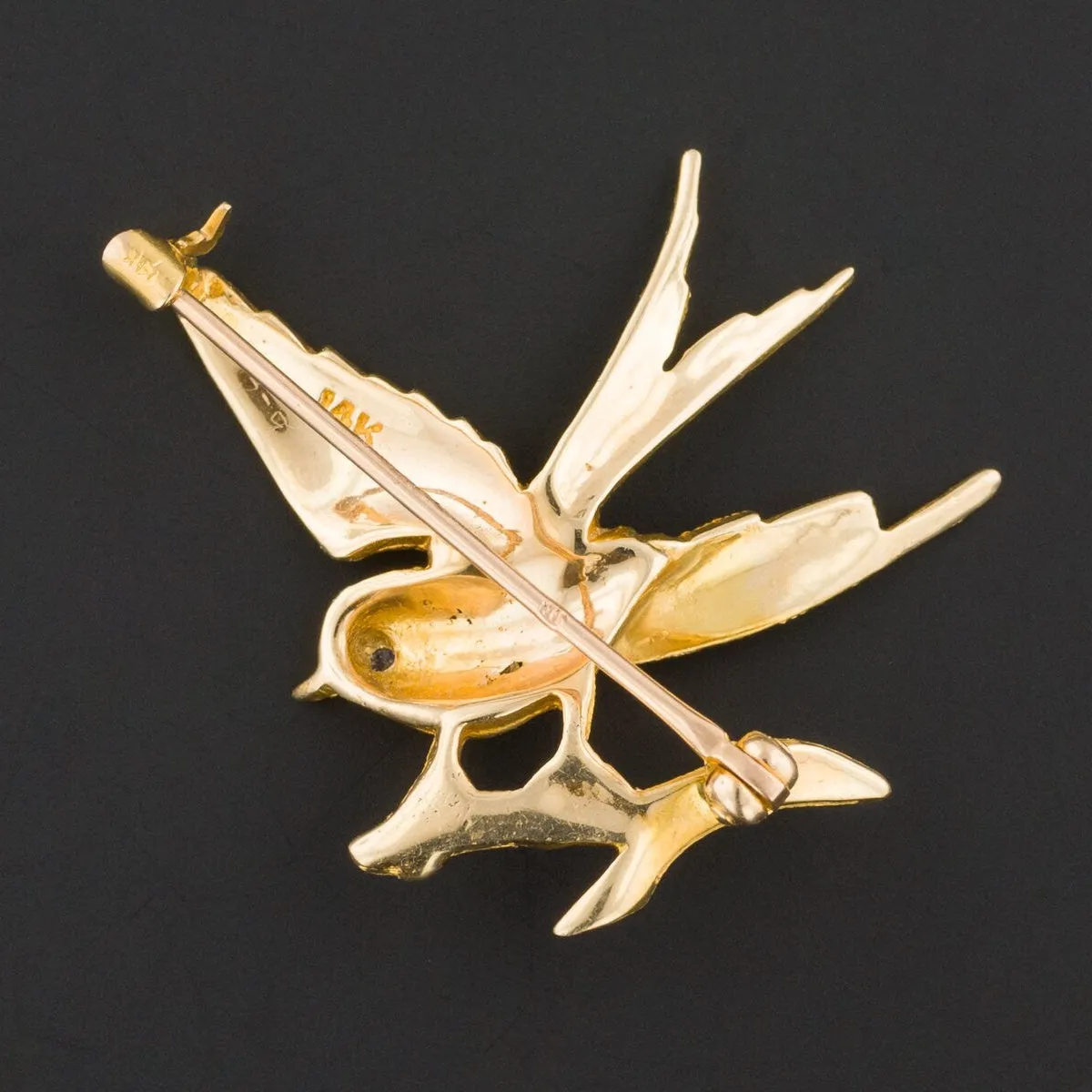 Vintage Bird Brooch of 14k Gold