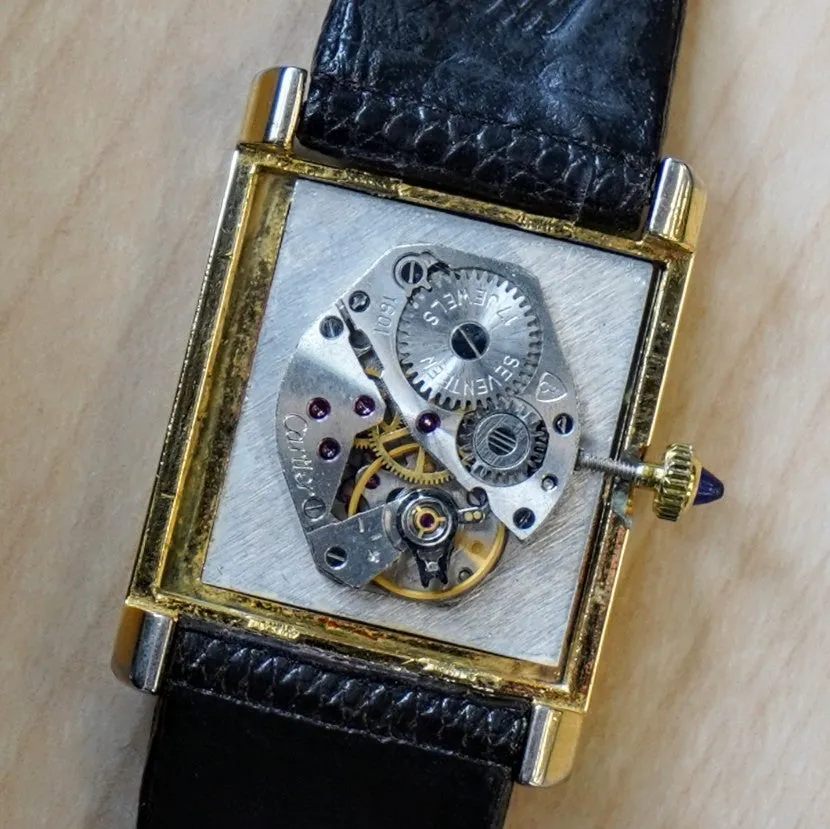 Vintage CARTIER Must de Cartier Watch 17 Jewels Tank Case & Tiger Eye Dial Wristwatch