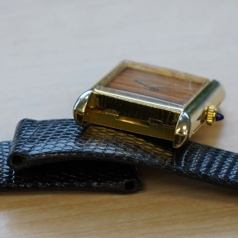 Vintage CARTIER Must de Cartier Watch 17 Jewels Tank Case & Tiger Eye Dial Wristwatch