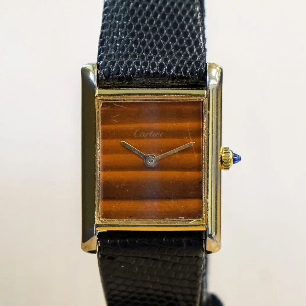 Vintage CARTIER Must de Cartier Watch 17 Jewels Tank Case & Tiger Eye Dial Wristwatch