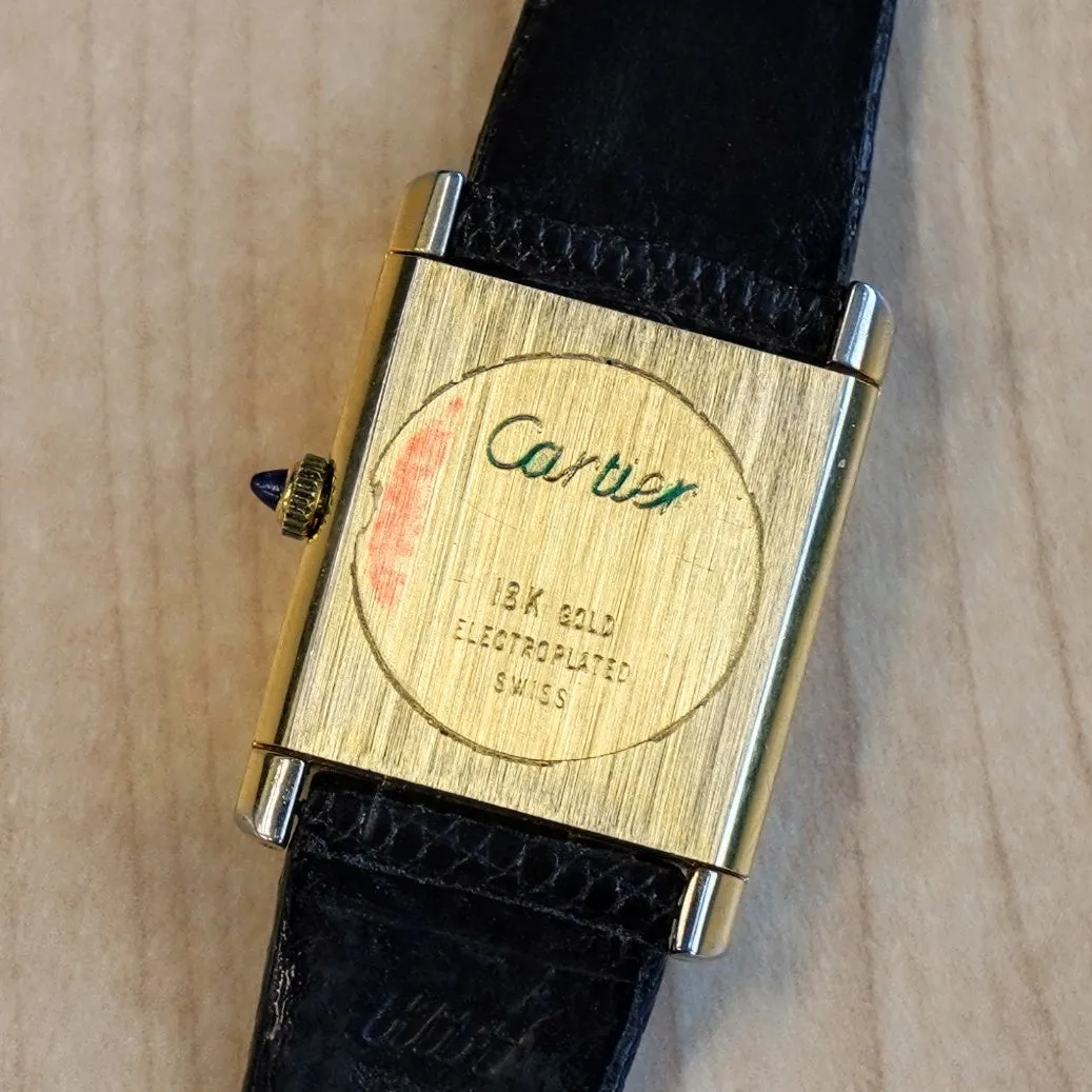 Vintage CARTIER Must de Cartier Watch 17 Jewels Tank Case & Tiger Eye Dial Wristwatch