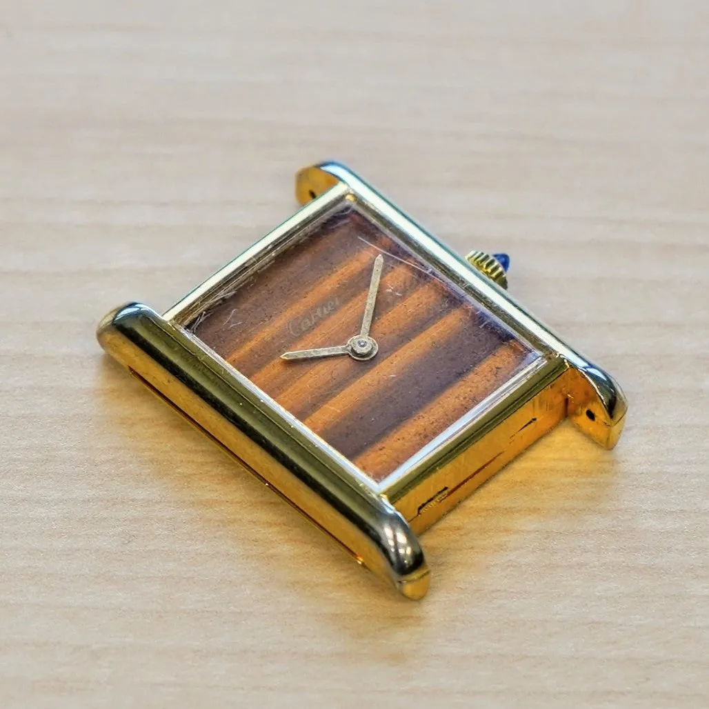 Vintage CARTIER Must de Cartier Watch 17 Jewels Tank Case & Tiger Eye Dial Wristwatch