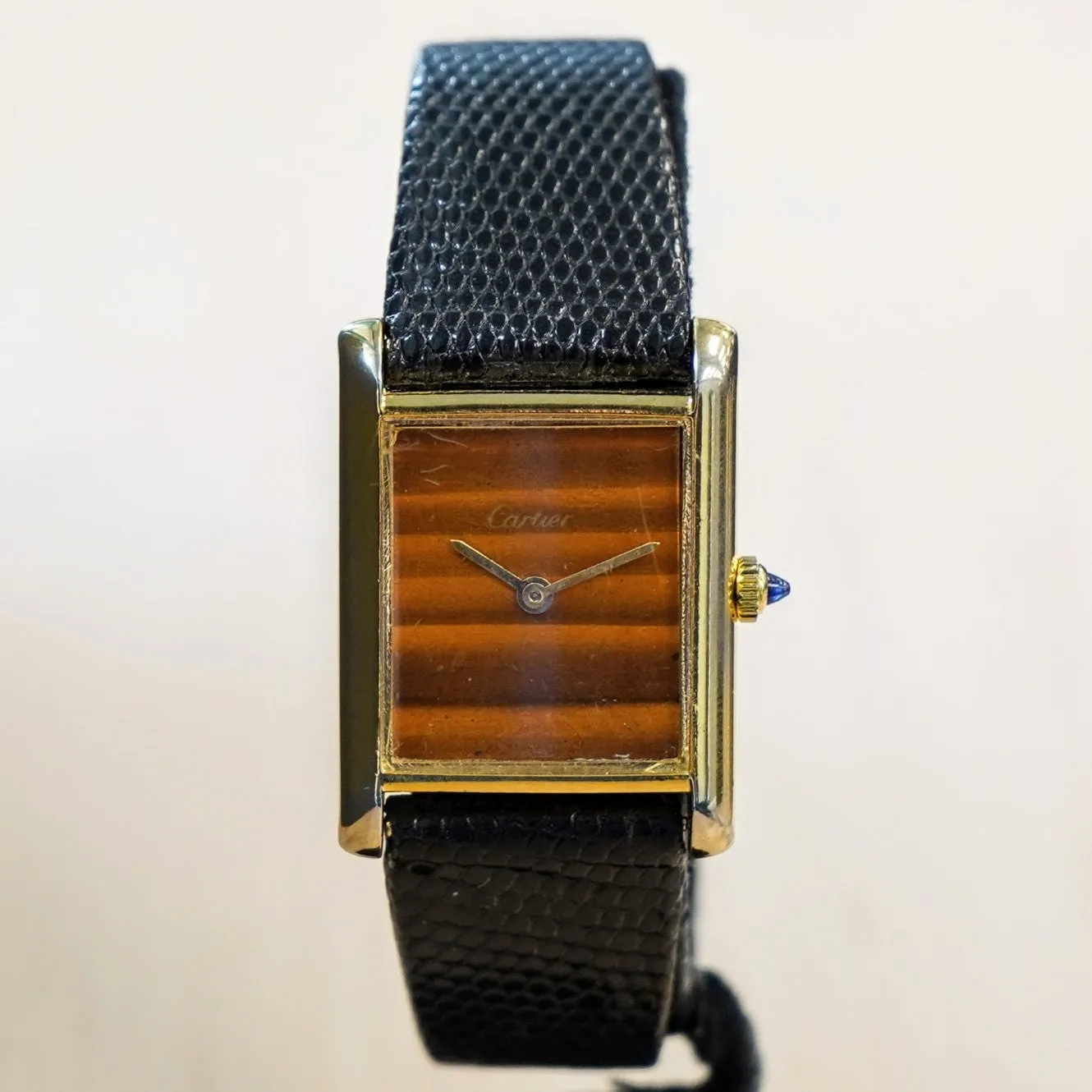 Vintage CARTIER Must de Cartier Watch 17 Jewels Tank Case & Tiger Eye Dial Wristwatch