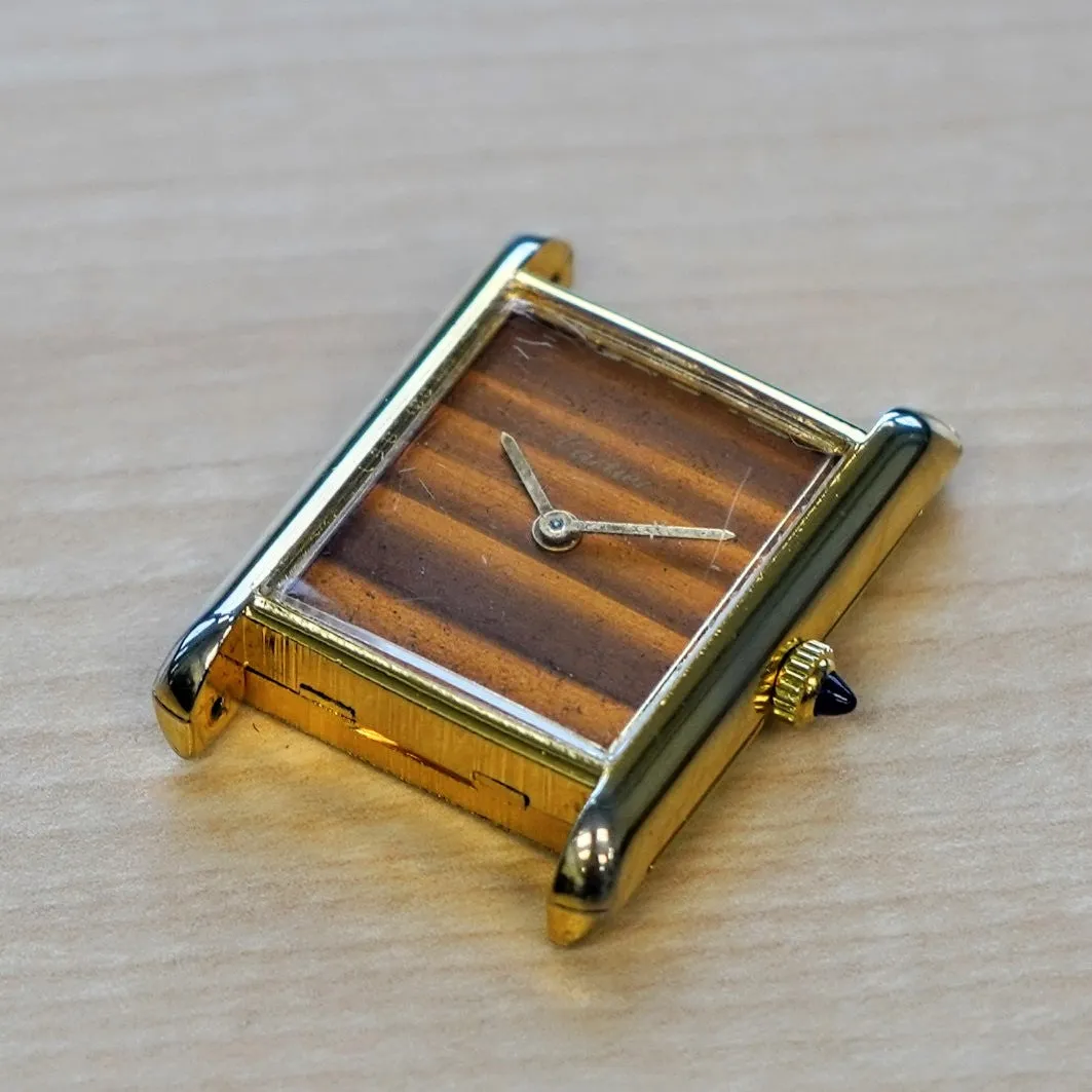 Vintage CARTIER Must de Cartier Watch 17 Jewels Tank Case & Tiger Eye Dial Wristwatch