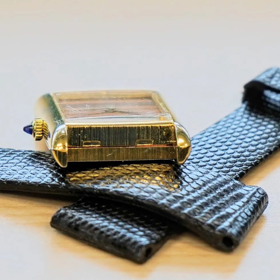 Vintage CARTIER Must de Cartier Watch 17 Jewels Tank Case & Tiger Eye Dial Wristwatch